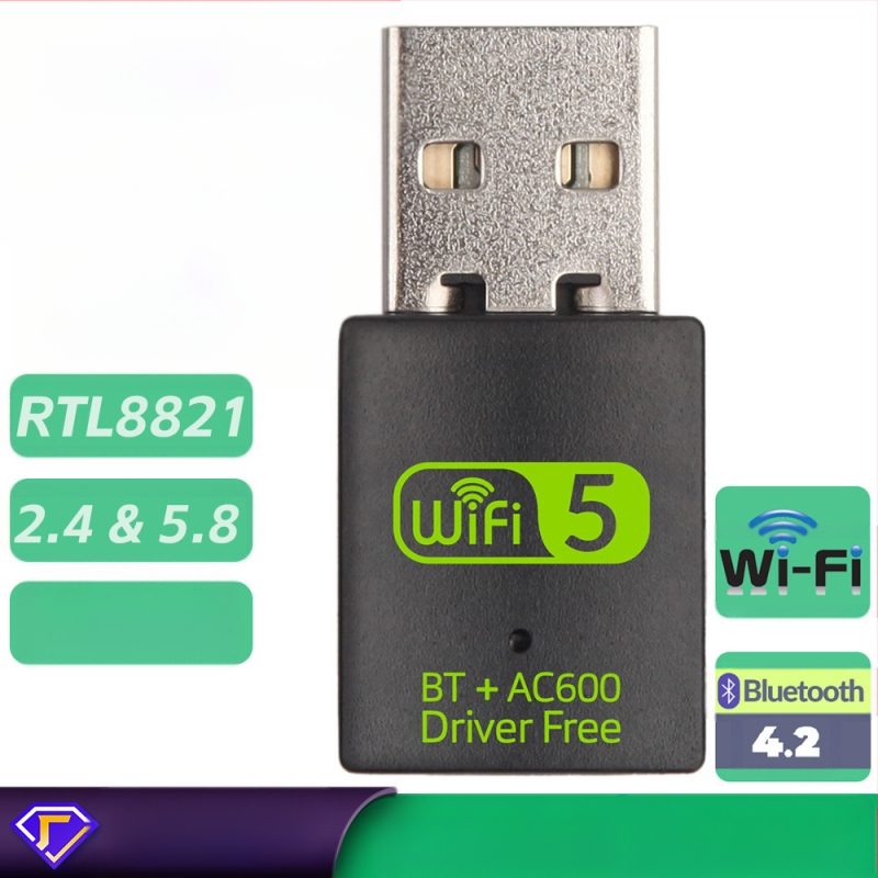 Placă de rețea wireless Bluetooth RTL8821CU, cu frecvență duală, fără drivere, 600 m, placă de rețea wireless Bluetooth WiFi 2 într-unul, fără drivere