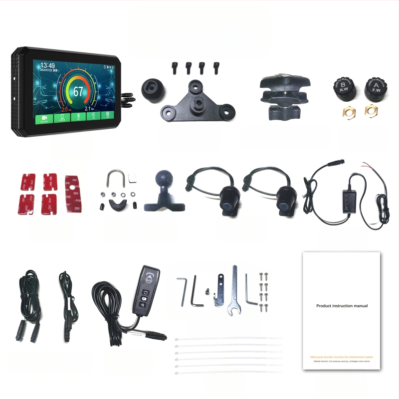 5,5 collu motocikla braukšanas ierakstītājs Bezvadu Carplay projekcijas ekrāna navigācija Riepu spiediena noteikšana Priekšējā un aizmugurējā dubultā lēca