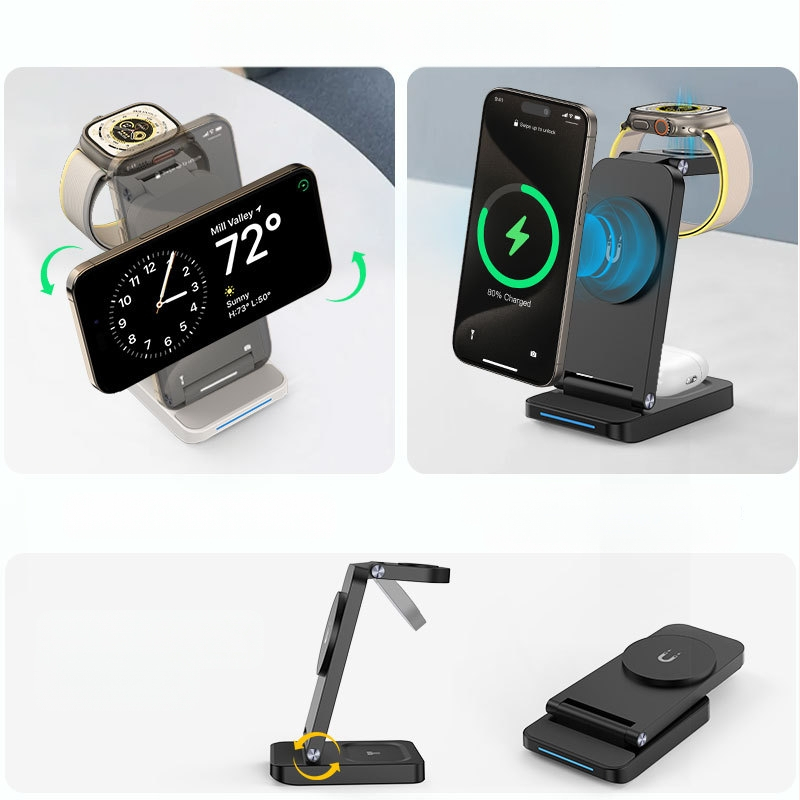 Tinka „Apple“ belaidžiam įkrovikliui, trijų viename, magnetinio siurbimo, sulankstomo, nešiojamo, greito įkrovimo, mobiliojo telefono, ausinių, laikrodžių belaidžiam įkrovimui