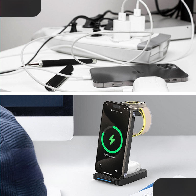 Tinka „Apple“ belaidžiam įkrovikliui, trijų viename, magnetinio siurbimo, sulankstomo, nešiojamo, greito įkrovimo, mobiliojo telefono, ausinių, laikrodžių belaidžiam įkrovimui