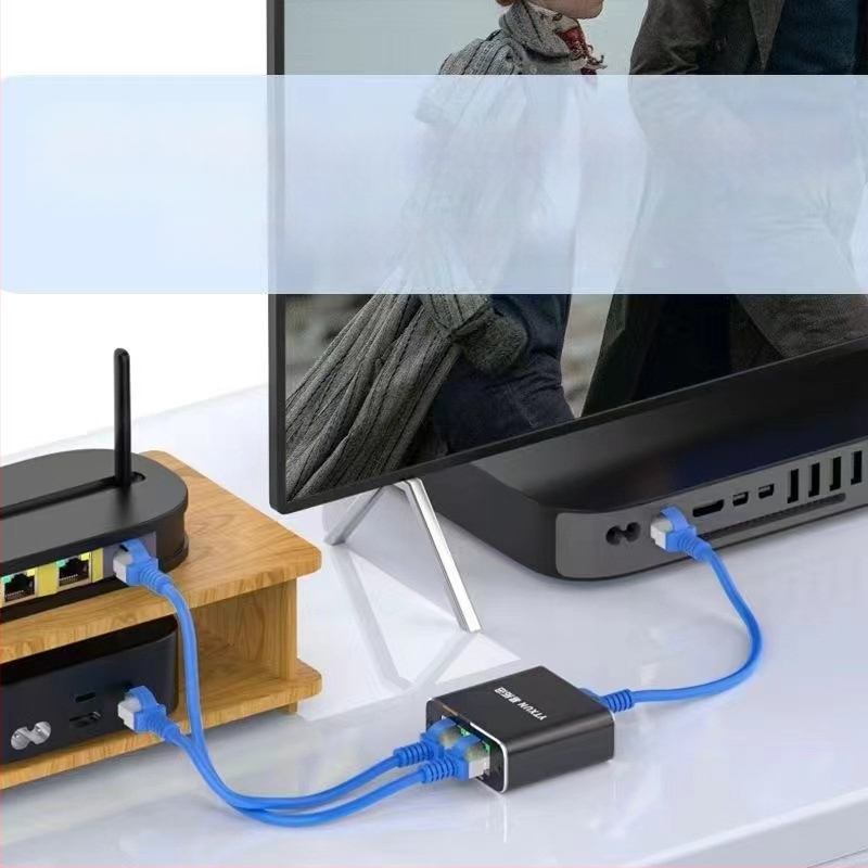 Tīkla portu sadalītājs, viens pret diviem gigabitu tīkliem, Rj45 tīkla kabeļa sadalītājs, viena ieeja un divas izejas, vienlaicīgs interneta savienotājs