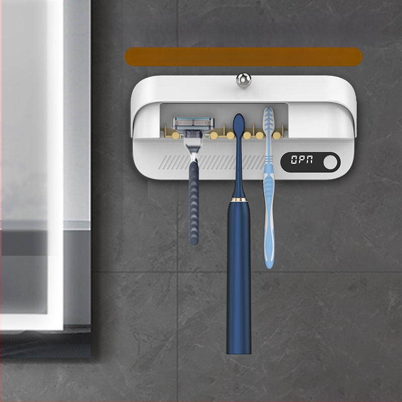 Nauji ultravioletiniai oru džiūstantys dantų šepetėlių sterilizavimo skustuvai su 4 laikymo lentynėlėmis, tvirtinimas be nagų, skustuvai, skirti naudoti įvairiose vietose