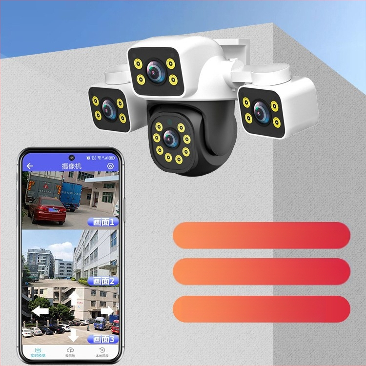 Mini háromlencsés, háromképernyős, többszögű megfigyelőrendszer, vezetékes/Wifi hálózati megfigyelőkamera, kültéri, vízálló