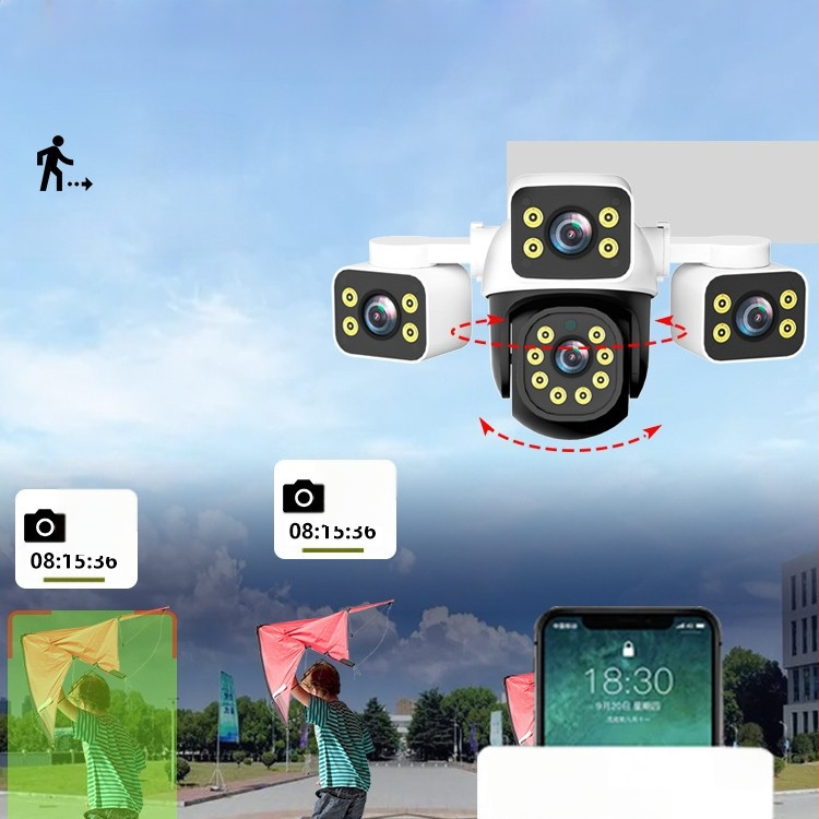 Mini háromlencsés, háromképernyős, többszögű megfigyelőrendszer, vezetékes/Wifi hálózati megfigyelőkamera, kültéri, vízálló