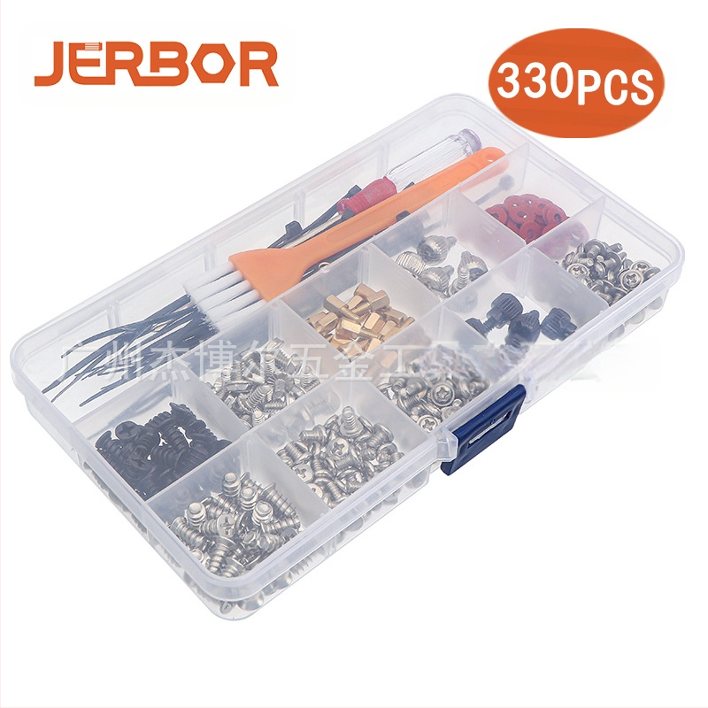 330 vnt. dėžutėje esančių kryžminių įleidžiamųjų galvučių varžtų, stalinio važiuoklės tvirtinimo varžtų, atsuktuvų kombinuotų komplektų