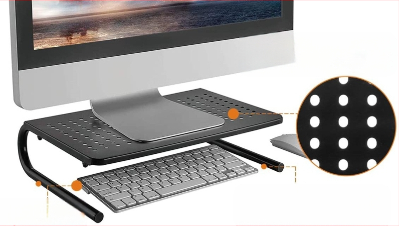 Suport elevat pentru monitor de calculator de înaltă calitate, cu orificiu de răcire, picioare în formă de U, care pot depozita suportul pentru tastatură și computer, pe masă.