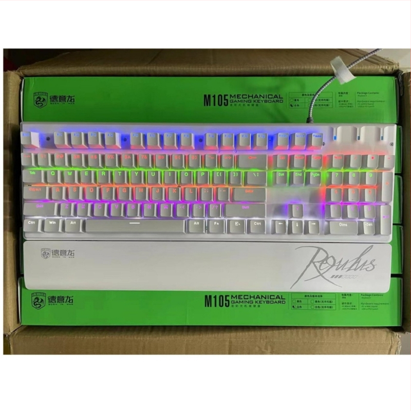 „De Yilong deiogDY-105“ laidinė mechaninė klaviatūra biurui, e. sporto žaidimams, stacionarus kompiuteris, RGB, tikra mechaninė