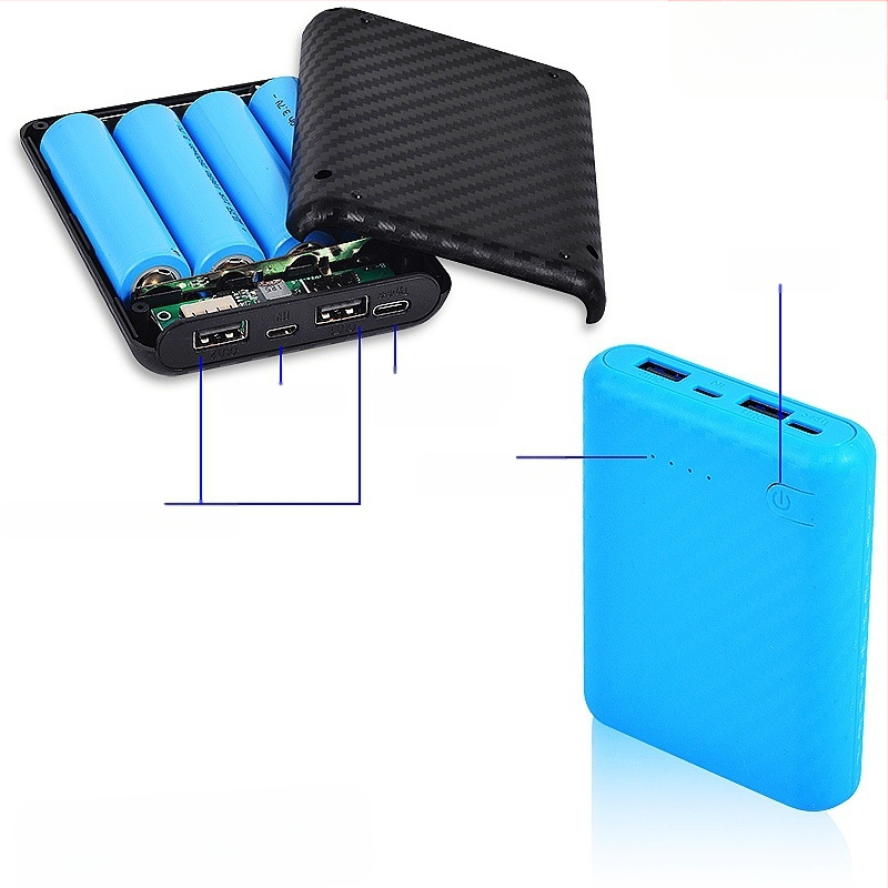 Vairumtirdzniecības Power Bank 4 šūnu 18650 akumulatora kaste Mobilais barošanas avots Bez metināšanas ligzdošanas materiāls DIY Power Bank apvalka ligzdošanas materiāls