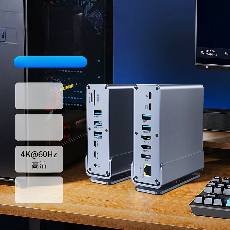 darbalaukio išplėtimo dokas USB4 ilgintuvas „Type-C“ nešiojamas kompiuteris su dvigubu HDMI jungtimi, daugiafunkcis šakotuvas, kryžminis