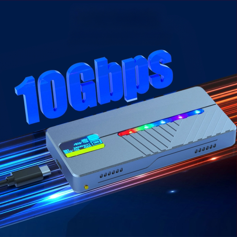 Határokon átnyúló intelligens kijelzős m.2 SSD NVME/NGFF kettős protokollal rendelkező alumíniumötvözet mobil merevlemez-doboz