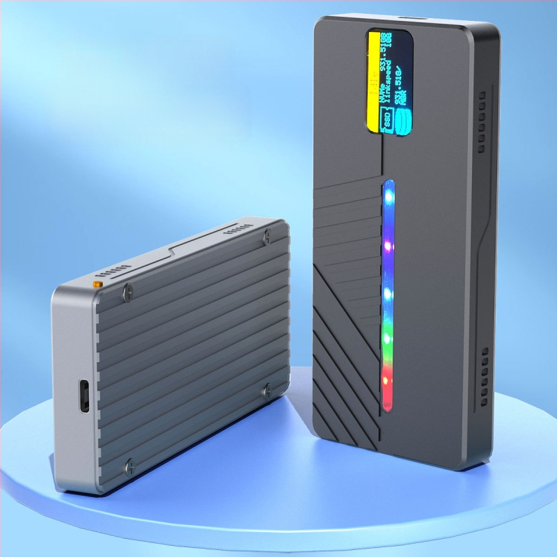 Határokon átnyúló intelligens kijelzős m.2 SSD NVME/NGFF kettős protokollal rendelkező alumíniumötvözet mobil merevlemez-doboz