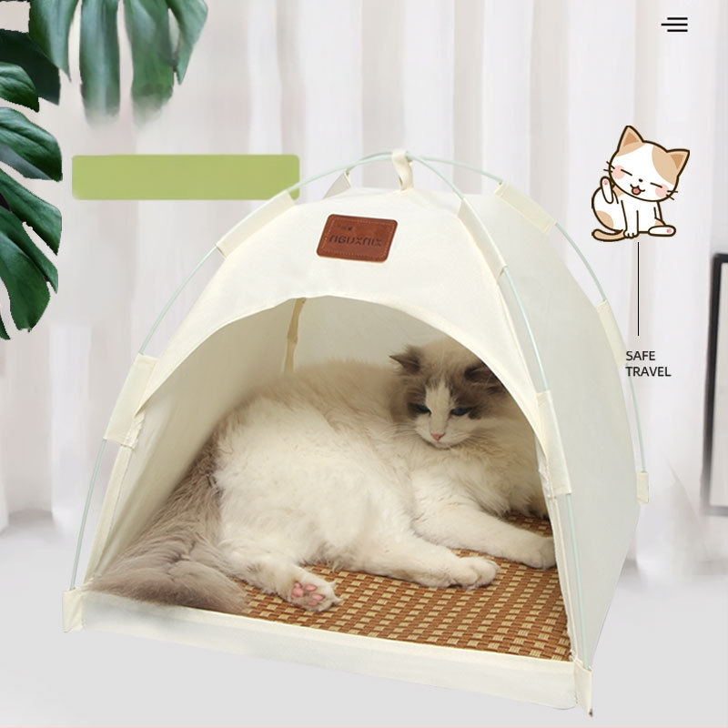 Nyári légáteresztő macskaház macskafészek kültéri kisállat sátorfészek kivehető és mosható félig zárt kényelmes tároló macska sátorhely