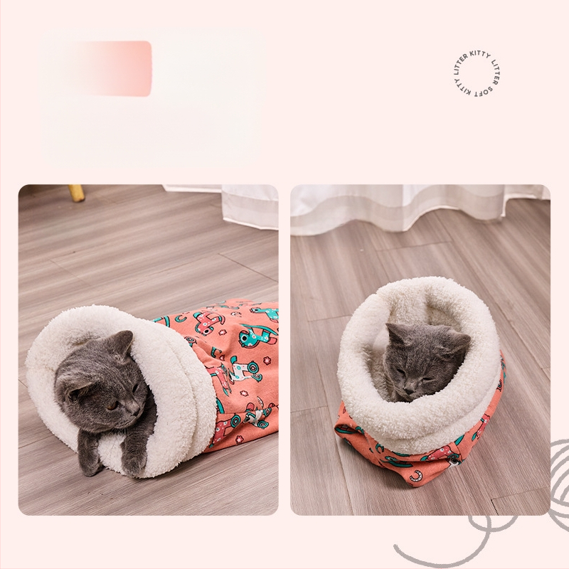 Vastagított kisállat macskafészek téli meleg cica félig zárt fagyálló macska hálózsák alagút macskapaplan kisállat kellékek