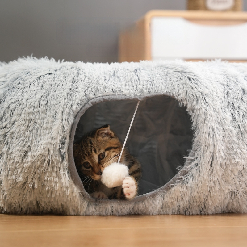 Ristkülikukujuline kassitunnel Amazoni uus kokkupandav kassivoodi poolsuletud sügis- ja talvine soe plüüs-lemmikloomavoodi