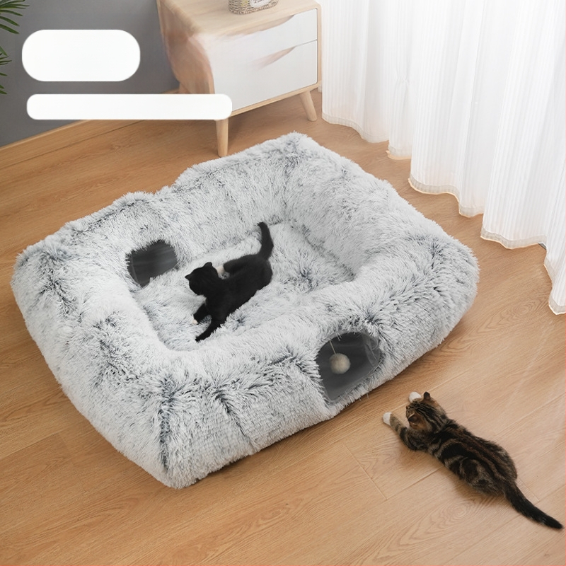 Ristkülikukujuline kassitunnel Amazoni uus kokkupandav kassivoodi poolsuletud sügis- ja talvine soe plüüs-lemmikloomavoodi