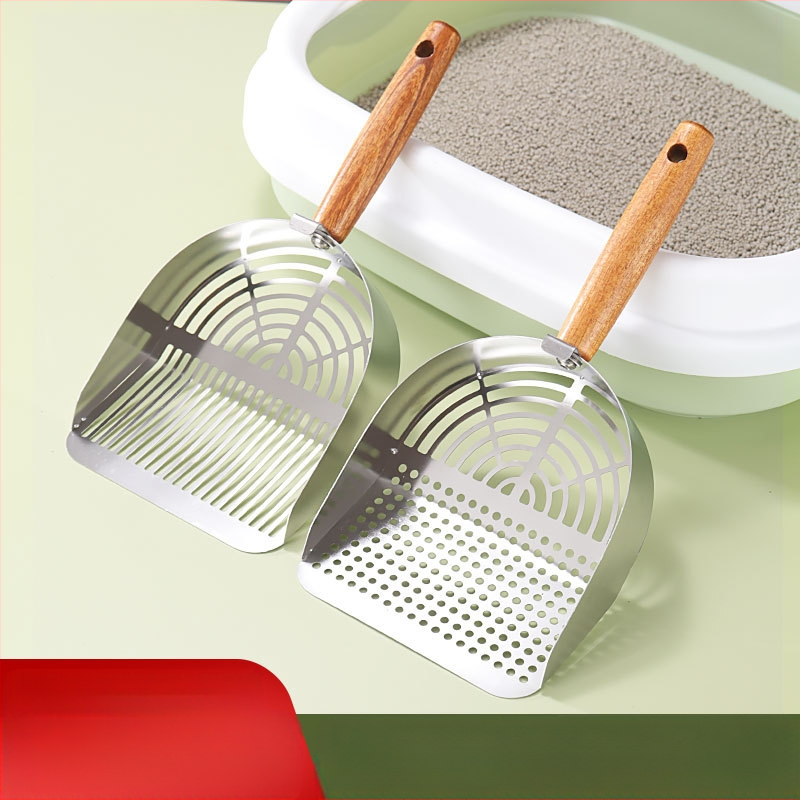 Kačių kraiko nerūdijančio plieno kačių kraiko kastuvas anglies kastuvas kastuvo šūdas bentonitas tofu mišrus smėlis kastuvo šūdas medinė rankena kačių kastuvo gamintojai