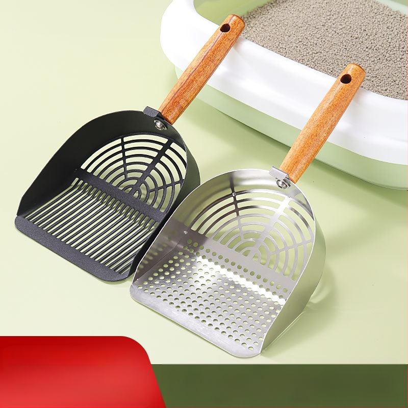 Kačių kraiko nerūdijančio plieno kačių kraiko kastuvas anglies kastuvas kastuvo šūdas bentonitas tofu mišrus smėlis kastuvo šūdas medinė rankena kačių kastuvo gamintojai