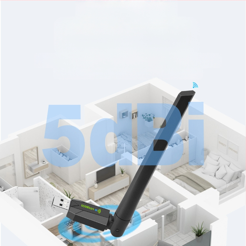 Placă de rețea wireless USB cu dublă frecvență, 650 m, fără driver, adaptor de rețea wireless WiFi 5G pentru computer desktop