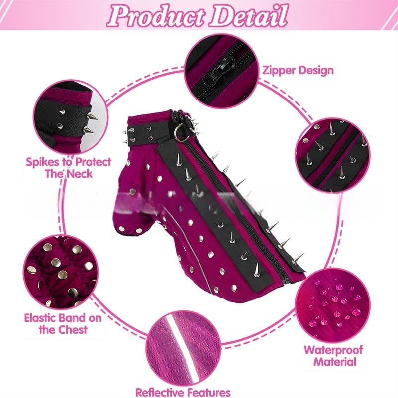 Uus lemmikloomade riiete ja helkurvestiga neetidega koerale mõeldud vest, millel on hammustusvastane kaitse ja soojad riided.