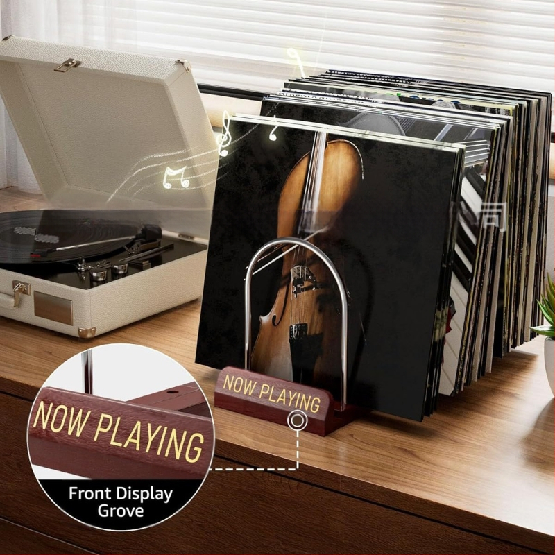 Fa háztartási asztali függőleges vinyl lemeztároló állvány Egyszerű irodai irattartó állvány CD-tároló állvány