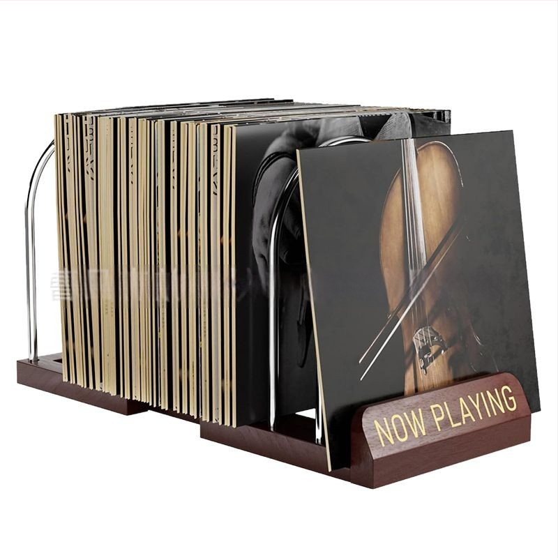 Fa háztartási asztali függőleges vinyl lemeztároló állvány Egyszerű irodai irattartó állvány CD-tároló állvány