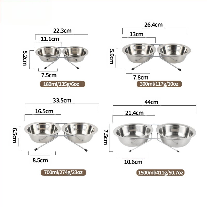 Macskatál rozsdamentes acélból készült kisállattál, határokon átnyúló, integrált dupla tál, nagykereskedelmi nyakvédő macskaeledel-tál, kisállat-kellékek, vas táltartó