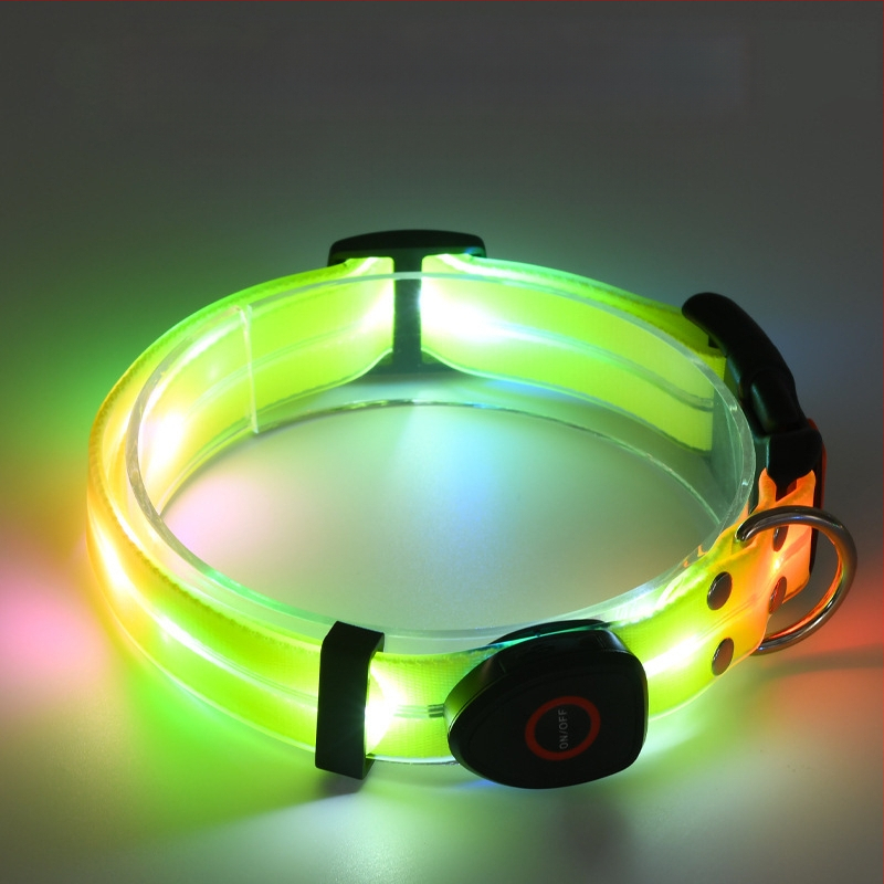 LED-valgustav koerakäimise kaelarihm USB-laetav välklambiga kaelarihm tõmbamisnööriga lemmikloomale kadumisvastane LED-kaelarihm