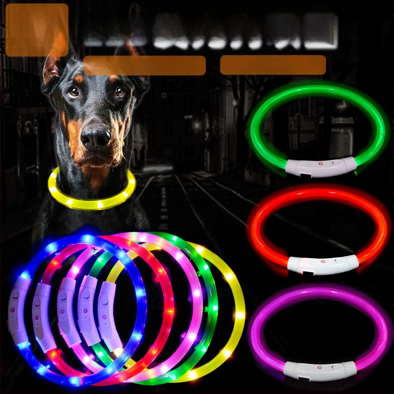 Világító nyakörv kutyáknak, kisállat nyakörv, kutyanyakörv, PVC száloptikai nyakörv, USB töltős, LED-es világító kutyanyakörv