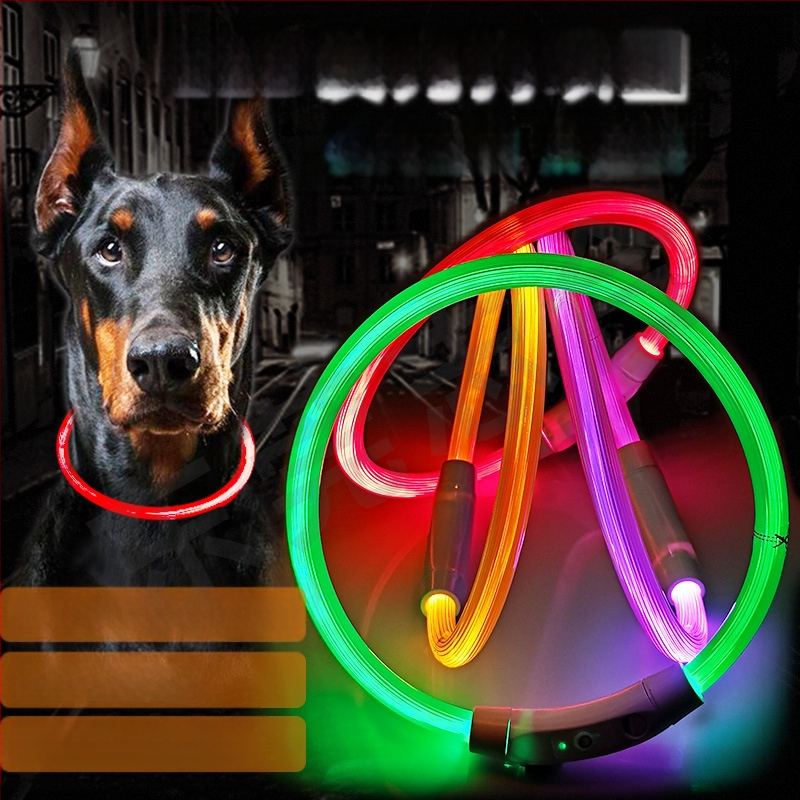 Világító nyakörv kutyáknak, kisállat nyakörv, kutyanyakörv, PVC száloptikai nyakörv, USB töltős, LED-es világító kutyanyakörv