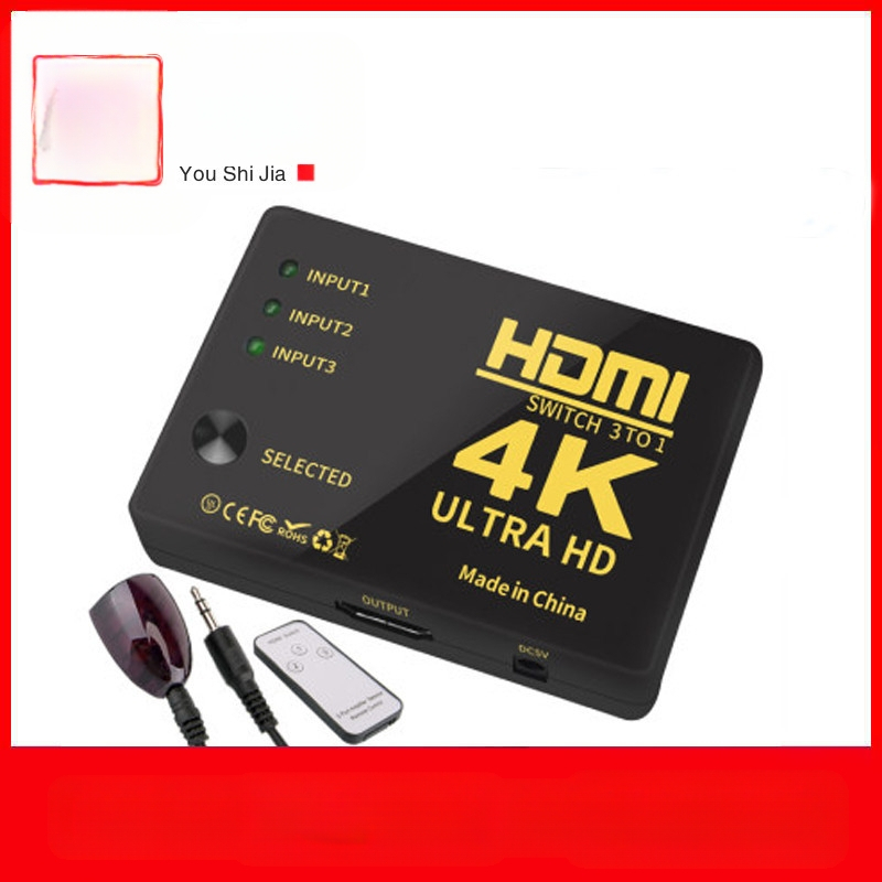 Tehase kohapealne HDMI-lüliti 3 sisendit 1 väljundit 4K kaugjuhtimispuldiga infrapunalüliti 3 sisendit 1 väljundit 3 lõiget 1