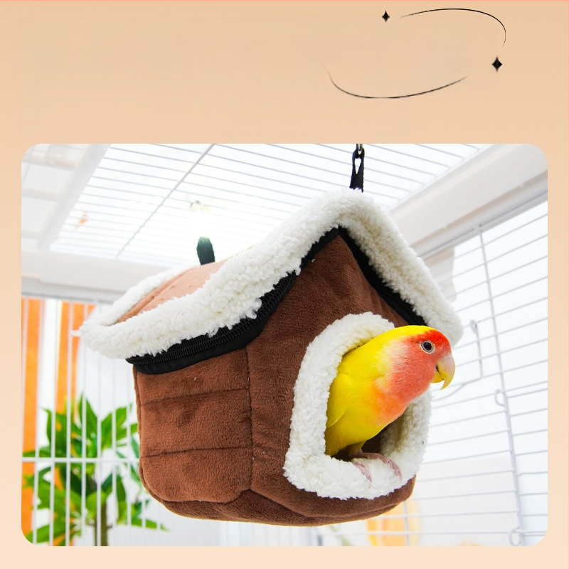 Kisállatfészek kellékek pamut fészek szélálló stabil levehető és mosható madár kisállat téli meleg papagájház hidegálló teljes hálós szőr