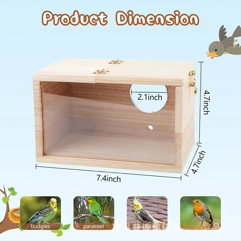 Új kültéri kerti dekorációs madárház, átlátszó, vizuális, fekete széllel díszített hullámos papagáj, fa tenyészdoboz, nagy, közepes és kis madárfészek