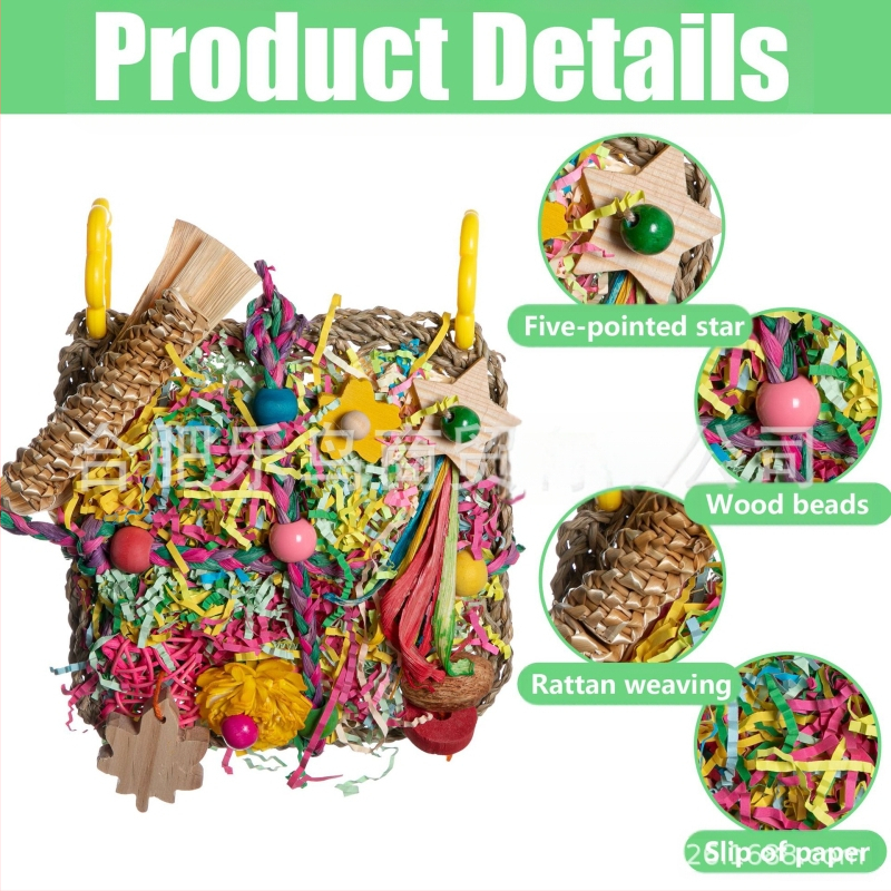 Papagoi hammustuse mänguasi linnutarbed vee rohuvõrk paberist siidist puuviljad maisilehe hammustuse mänguvõrk ronimisvõrk