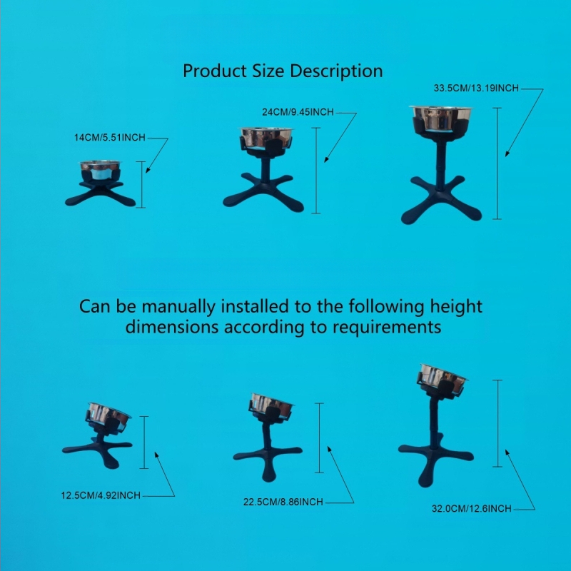 A határokon átnyúló, kutyatáptartó konzol felemelhető és leengedhető, így beállítható az ütésálló dőlésszög, egyszínű rozsdamentes acél tállal