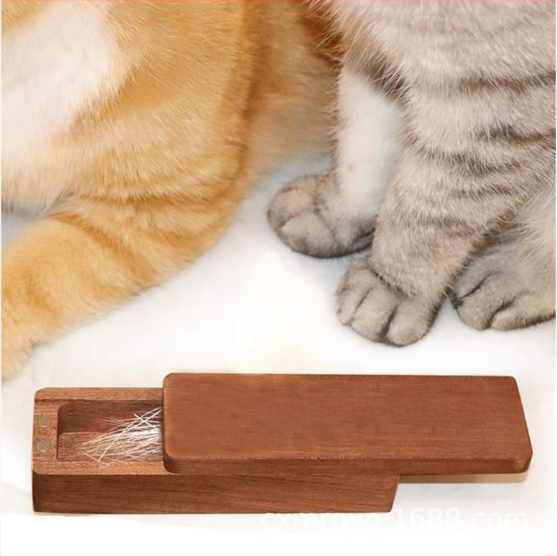 Kiisuhabemega lemmikloomakarvade pähklipuust hoiukarp, magnetilise kaanega beebikarvade kollektsiooni mälestuskarp