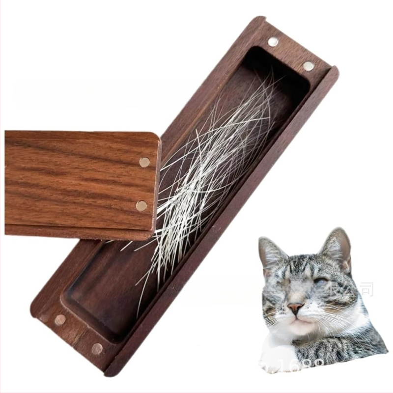 Kiisuhabemega lemmikloomakarvade pähklipuust hoiukarp, magnetilise kaanega beebikarvade kollektsiooni mälestuskarp