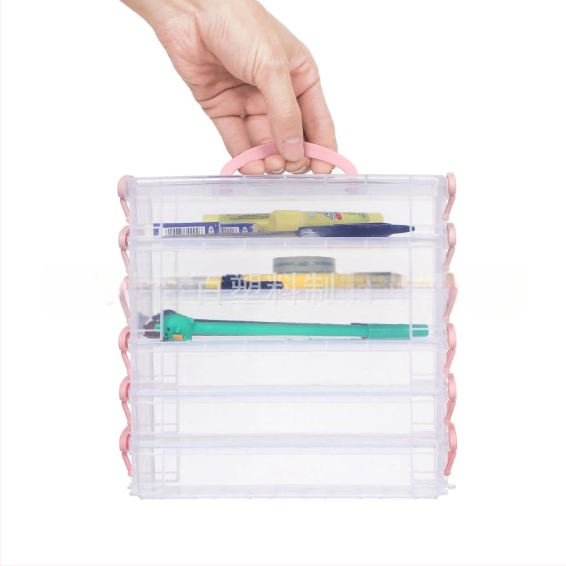 6-kihiline värviline pliiatsikott, akvarellpliiatsite hoiukarp, virnastatav ja eemaldatav kirjatarvete hoiukarp, plastkarp