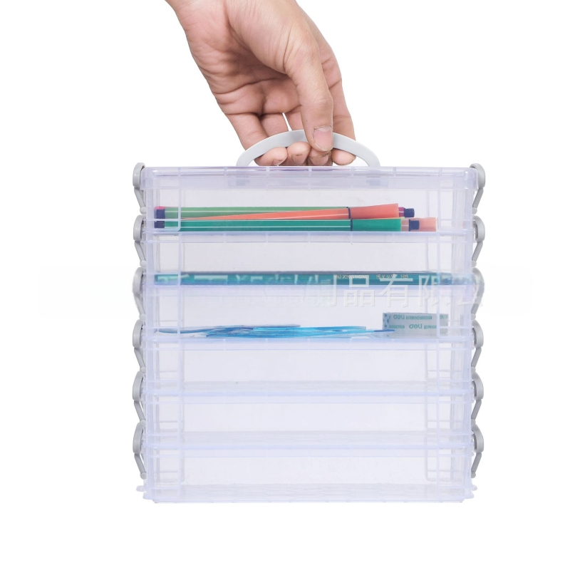 6-kihiline värviline pliiatsikott, akvarellpliiatsite hoiukarp, virnastatav ja eemaldatav kirjatarvete hoiukarp, plastkarp