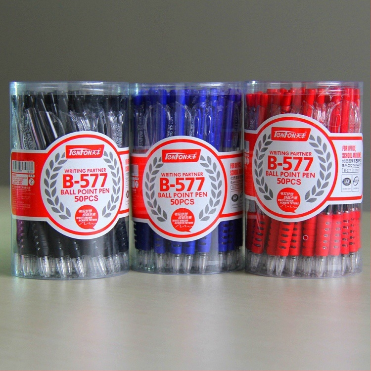 Tianfeng 577 toruga külghüppega plastmassist pastapliiats läbipaistev pastakas 0,7 mm hulgimüügis 50/toru