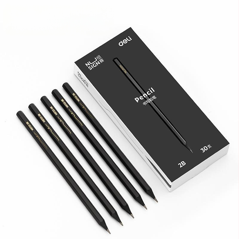 „Deli New Sai“ juodo medžio šešiakampis strypas, 2B rašymo pieštukas, grafitinis švinas, HB, juodos spalvos, itin ryškios spalvos (30 vnt./dėžutėje)