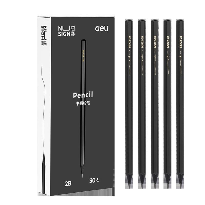 „Deli New Sai“ juodo medžio šešiakampis strypas, 2B rašymo pieštukas, grafitinis švinas, HB, juodos spalvos, itin ryškios spalvos (30 vnt./dėžutėje)