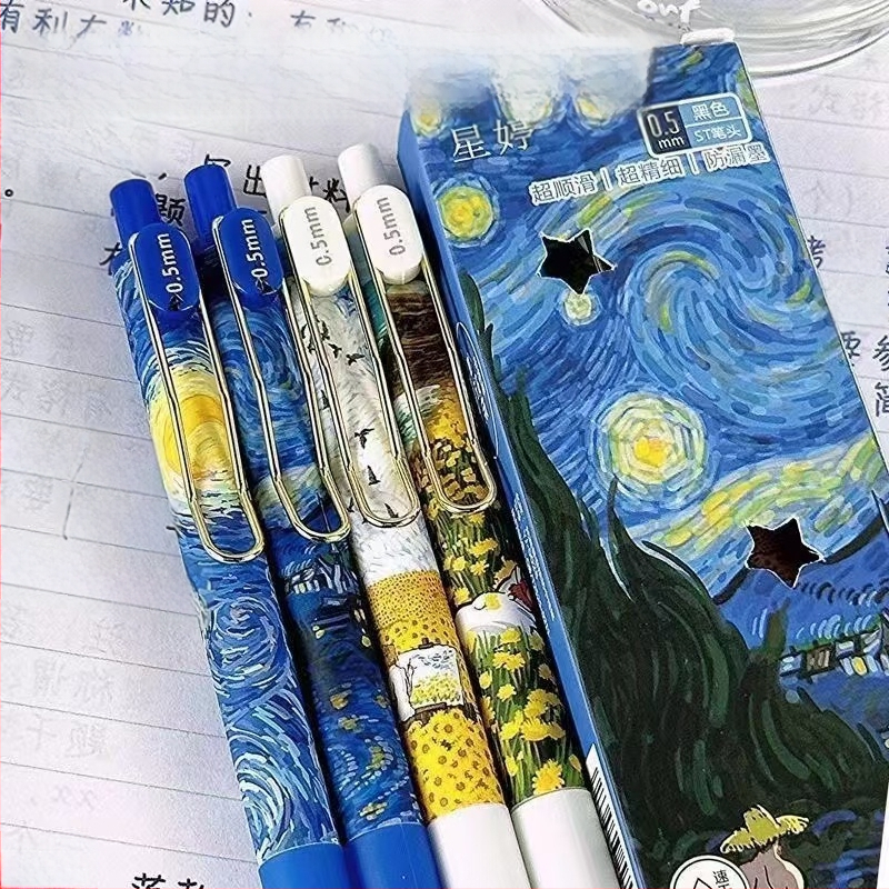 Van Goghi tähistaeva kiirelt kuivav pintsliga pastakas, õlimaali stiilis metallist presspliiats, tudengi eksamiks must pastakas, kontori signatuurpliiats