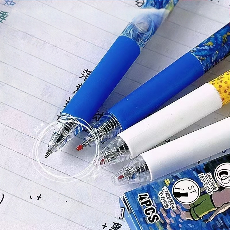 Van Goghi tähistaeva kiirelt kuivav pintsliga pastakas, õlimaali stiilis metallist presspliiats, tudengi eksamiks must pastakas, kontori signatuurpliiats