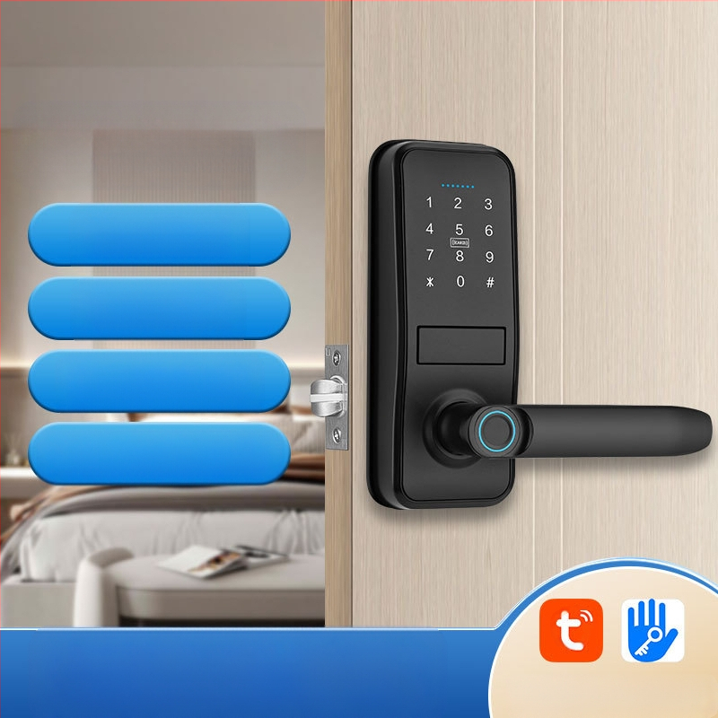 Istabas durvju pirkstu nospiedumu slēdzene ar vienu mēli, korpusa roktura slēdzene, grafiti tālvadības kombinētā slēdzene, iekštelpu durvju piekļuves elektroniskā viedā slēdzene