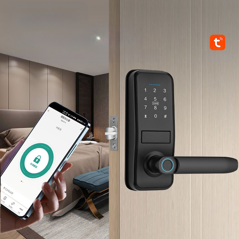 Istabas durvju pirkstu nospiedumu slēdzene ar vienu mēli, korpusa roktura slēdzene, grafiti tālvadības kombinētā slēdzene, iekštelpu durvju piekļuves elektroniskā viedā slēdzene