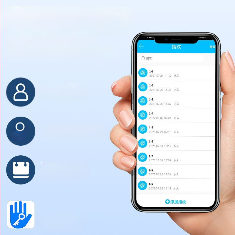 Istabas durvju pirkstu nospiedumu slēdzene ar vienu mēli, korpusa roktura slēdzene, grafiti tālvadības kombinētā slēdzene, iekštelpu durvju piekļuves elektroniskā viedā slēdzene