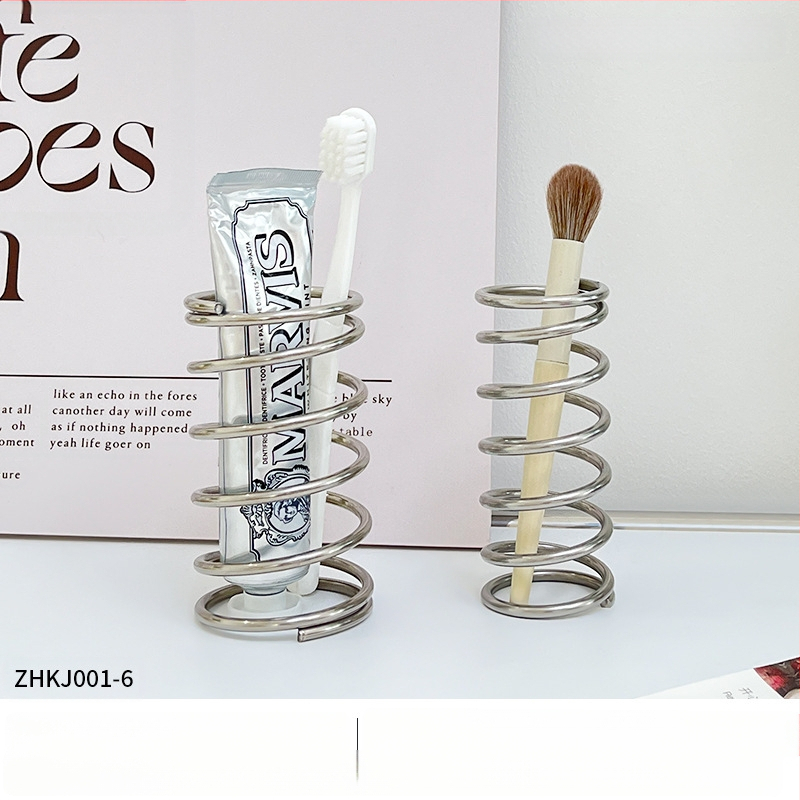 Paprastas nerūdijančio plieno spyruoklinis dantų šepetėlių stovas, tualeto stovas, tualetinis staliukas, kosmetikos šepetėlių laikymo stovas, rašiklio laikiklis