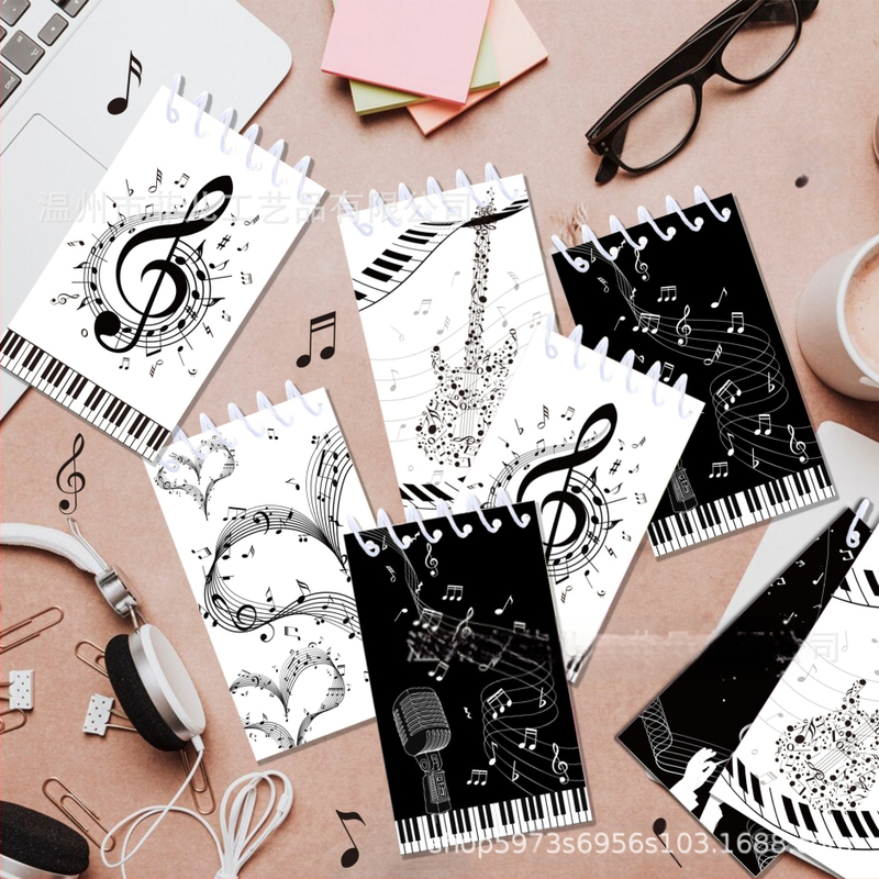 XQ055 mūzikas nošu vertikāla pagrieziena pārnēsājama spirālveida grāmata studentu dienas piezīmju grāmatiņa klavieru taustiņiem plēstas vaļējas lapas grāmata