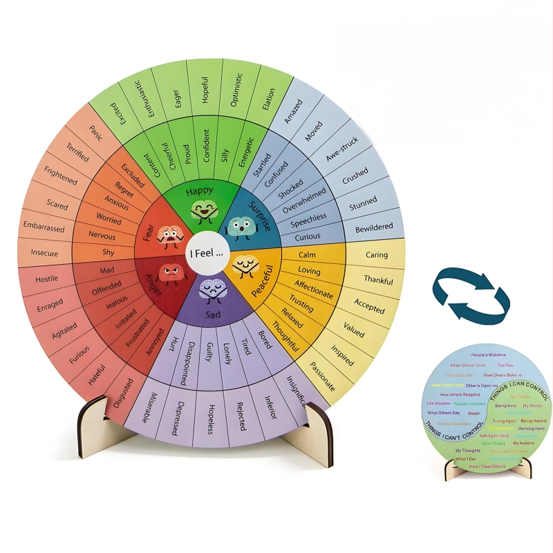 Emotsionaalne ratas, ravilaua kaunistus, suur kahepoolne emotsionaalse diagramm, südame tervise ravi, puidust kaunistused