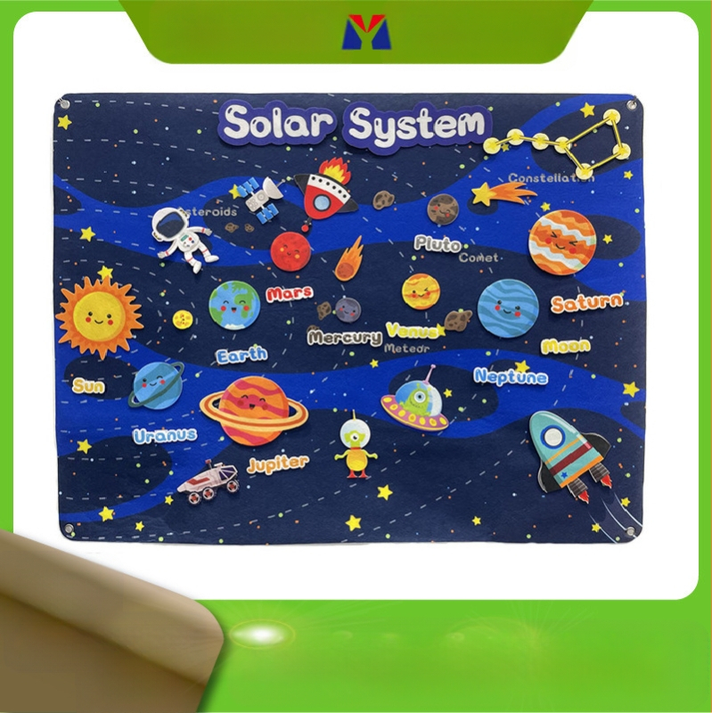 Kohandatud piiriülene vildist flanellplaat, lugude komplekt, päikesesüsteemi universumi jutuvestmine, eelkooliealiste alusharidus